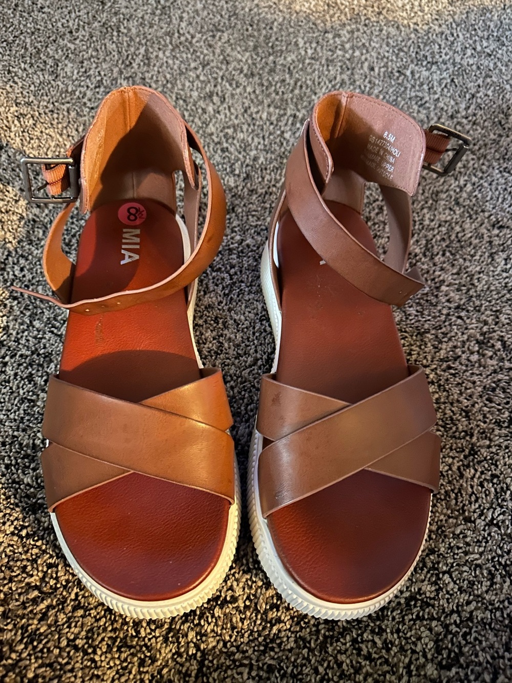 MIA Tan Crisscross Ankle-Strap Platform Sandals